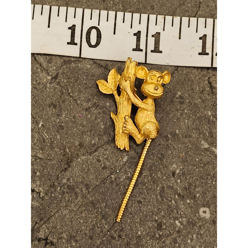 Gold Tone Monkey in a Tree Pin Brooch